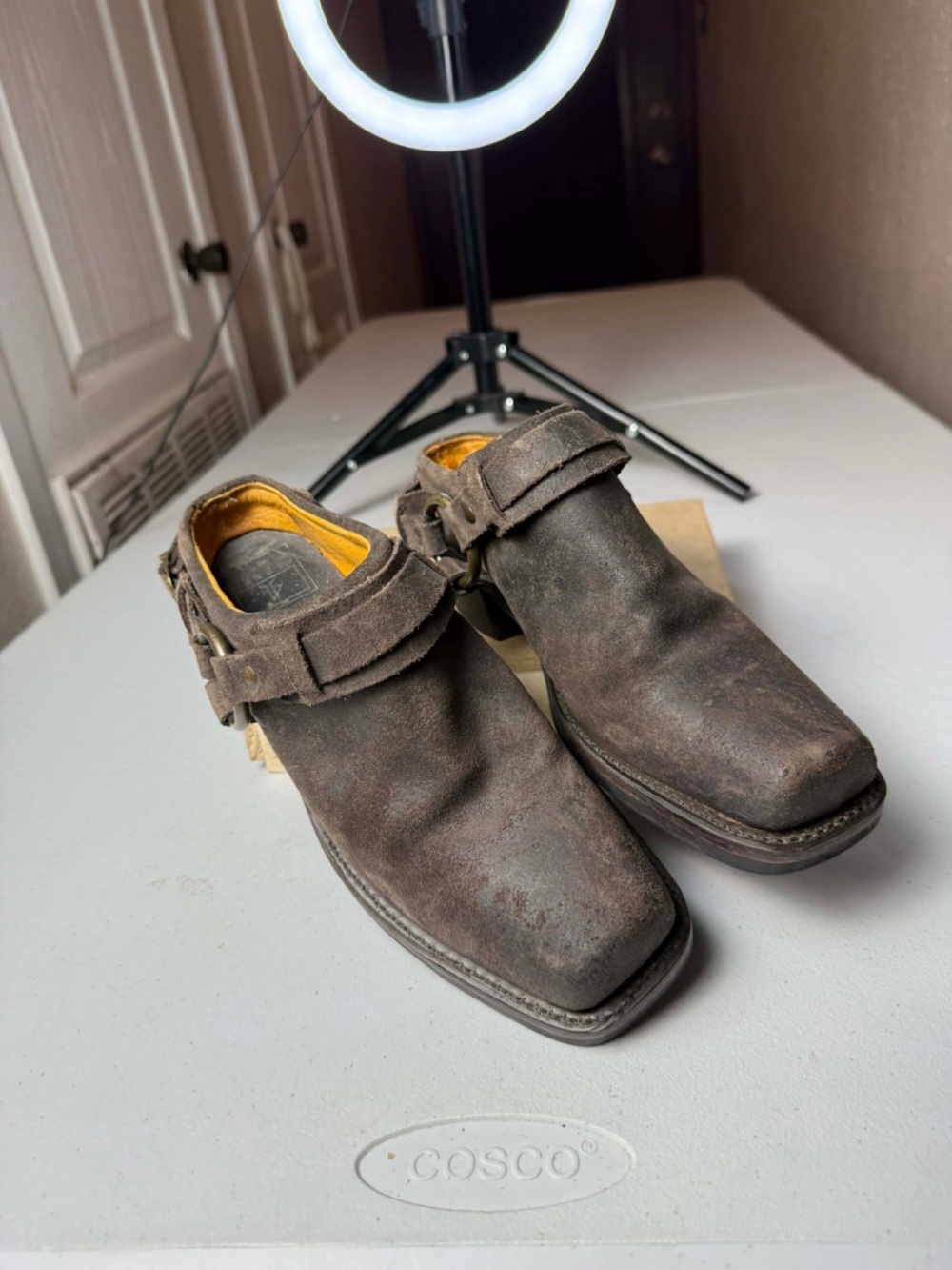 FRYE Belted Harness Mules
Clogs Biker Riding Brown Leather Size 7.5 USA Made - Picture 12 of 14